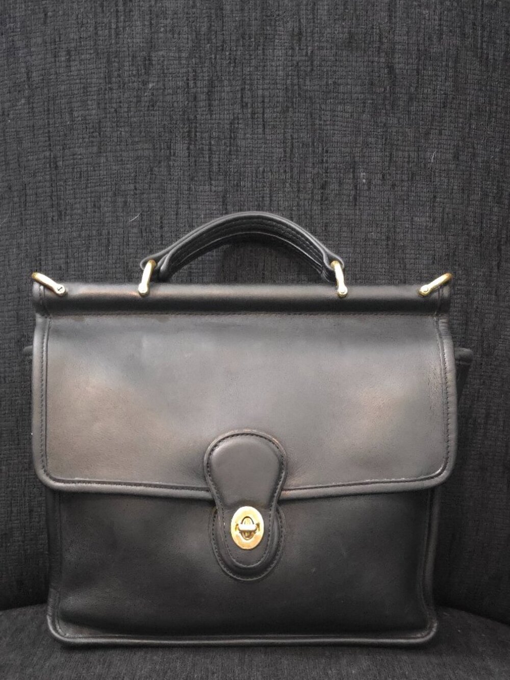 Vintage Coach Black Leather Willis Top Handle Handbag